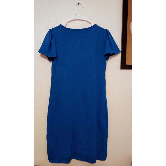 Talbots T by Talbots Blue Cotton Flutter-Sleeve Crochet-Neck T-Shirt Dress SZ S - Picture 2 of 8